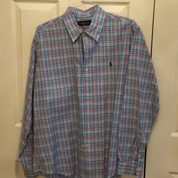 *EUC* Ralph Lauren light blue plaid button down. Size XL. - Picture 1 of 4